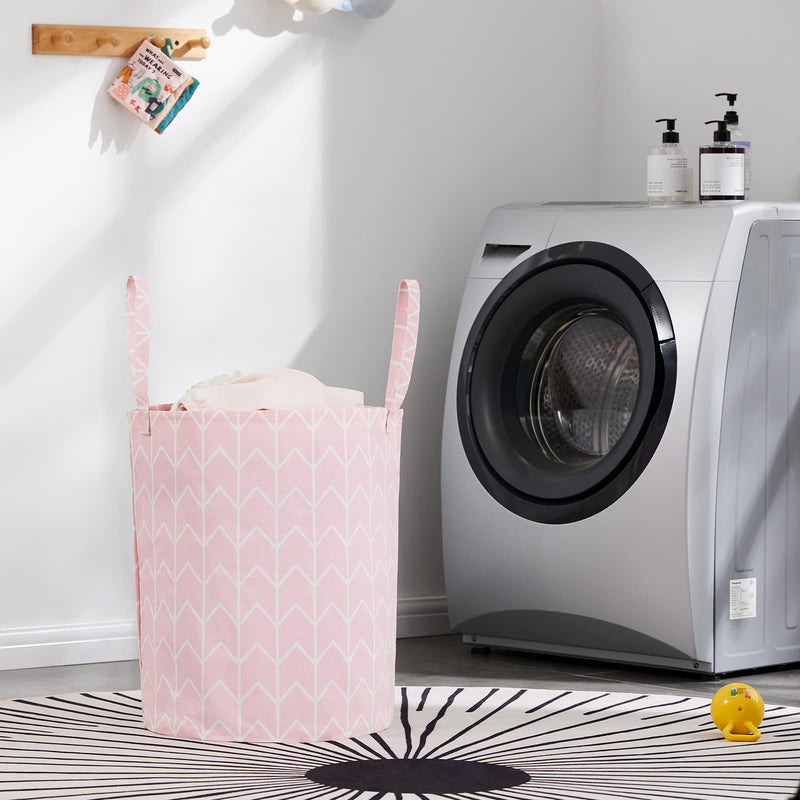 [Australia] - TECHMILLY Large Storage Basket for Girls and Boys, Collapsible Laundry Hamper with Long Handles, Toy Bins for Nursery, Kids Room Décor 1 Pack Pink Geometry 