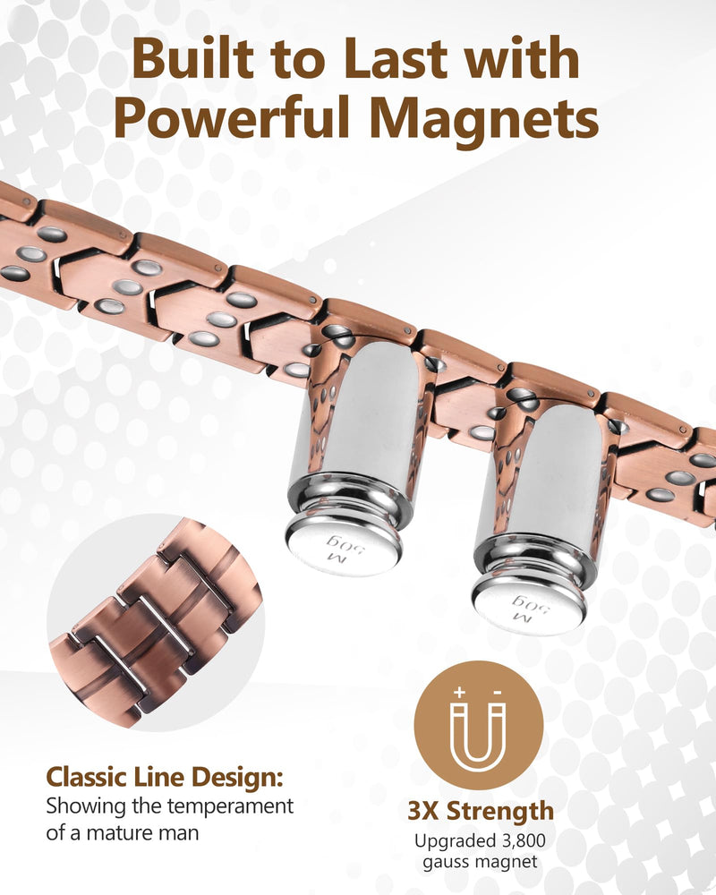 [Australia] - Feraco Copper Bracelet for Men 3X Strength,Magnetic Therapy Bracelet Copper Jewelry with Powerful 3800 Gauss Magnets Classic Pattern 