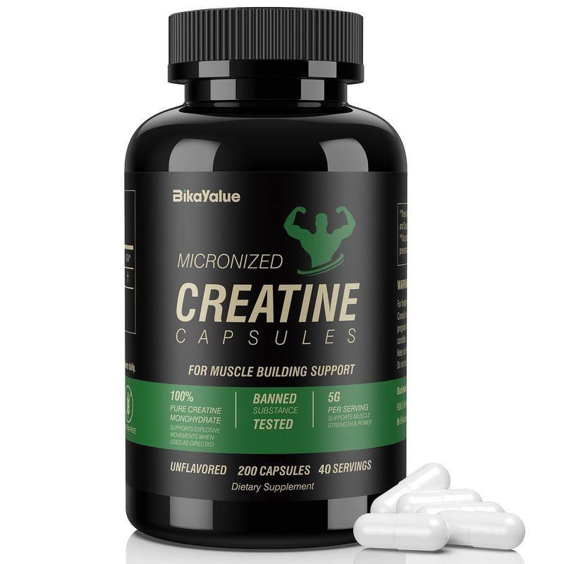 [Australia] - Micronized Creatine Monohydrate Capsules 200G, 200 Creatine Capsules Supplement for Muscle, Strength, Performance, Energy, Recovery, Gluten Free Creatine for Women and Men (40 Servings) 200 Count (Pack of 1) 