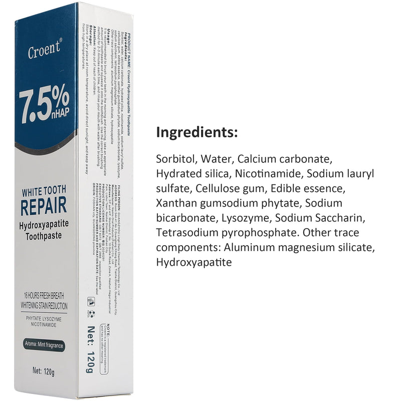 [Australia] - 7.5% Hydroxyapatite Toothpaste-Enamel Protection and Tooth Strengthening, Fluoride-Free Safe, Nano Hydroxyapatite Toothpaste Stain Removal, Whitening Tooth, Gentle Mint, Fresh Breath 3pcs 