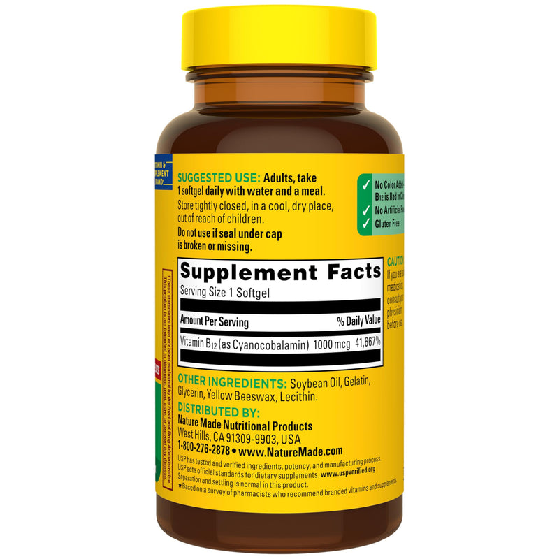 Nature Made Vitamin B12 1000 mcg, Energy Metabolism Support, 150 Softgels | B12 Vitamins 1000 mcg, Energy Metabolism Support Supplement for Women and Men, Gluten Free, 150 Day Supply 150 Count (Pack of 1)