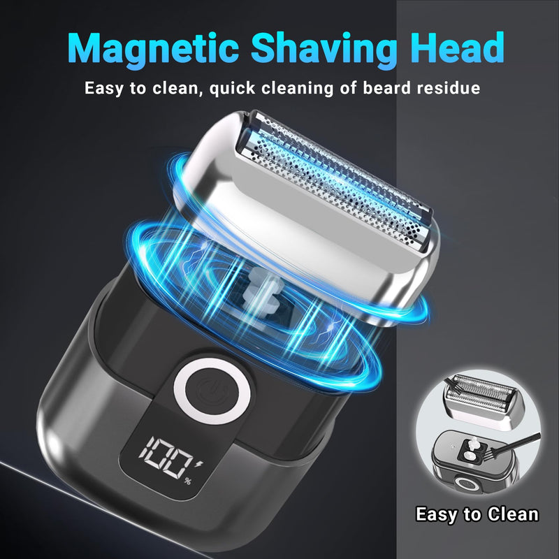 [Australia] - Electric Foil Shavers for Men: Mini Electric Razor, Foil Shaver for Face, IPX7 Waterproof Wet Dry Cordless Razor with 3 Floating Blades, LED Display, USB-C Fast Rechargeable for Travel & Home Grey 