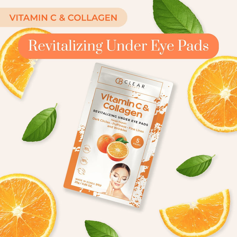 Clear Beauty Vitamin C & Collagen Under Eye Patches – Reduces Dark Circles, Puffiness & Fine Lines – Hydrating & Firming Eye Pads – Dermatologist Tested, Korean Skin Care, Vegan Clean Beauty – 3 Pack Vitamin C & Collagen (15 Pairs)