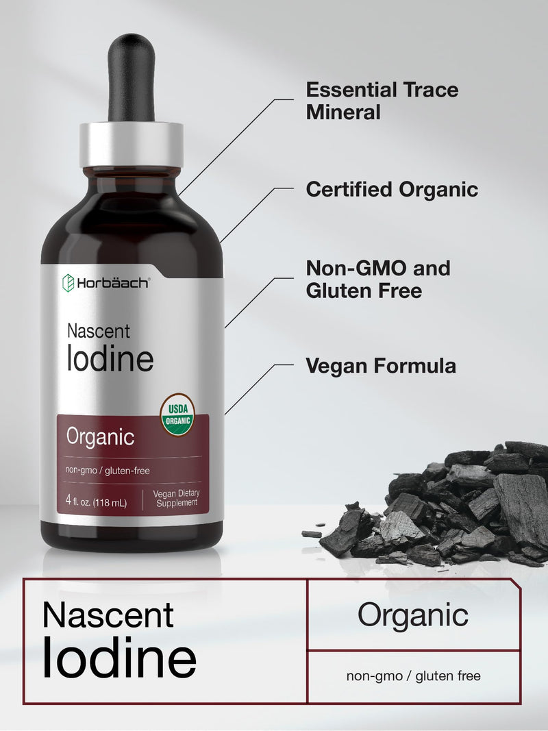 Horbäach Nascent Iodine | 325mcg | 4oz | Organic Liquid Supplement | Vegan, Non-GMO & Gluten Free Vitamin