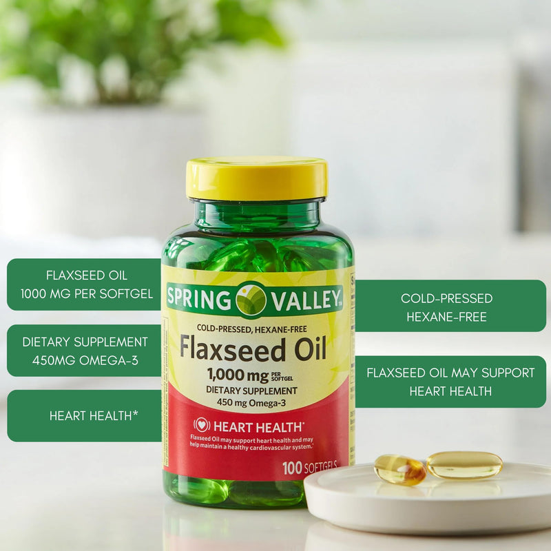 [Australia] - Flaxseed Oil 1000 mg Softgels ‚Ä¢ Plant-Based Omega 3-6-9 ‚Ä¢ Heart & Skin Support ‚Ä¢ 100 Count by Spring Valley + Vena‚Äôs Sticker (Pack of 1) 