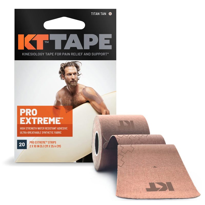 KT Tape, Pro Extreme Synthetic Kinesiology Athletic Tape, 20 Count, 10” Precut Strips Titan Tan 20 Count, 10” Strips