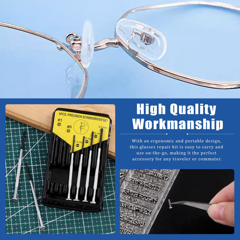 [Australia] - Glarks 1310 piece glasses repair set including 1000 glasses screws, 300 nose pads, 6 screwdrivers, tweezers, glasses cleaning cloth for glasses, glasses and sunglasses 