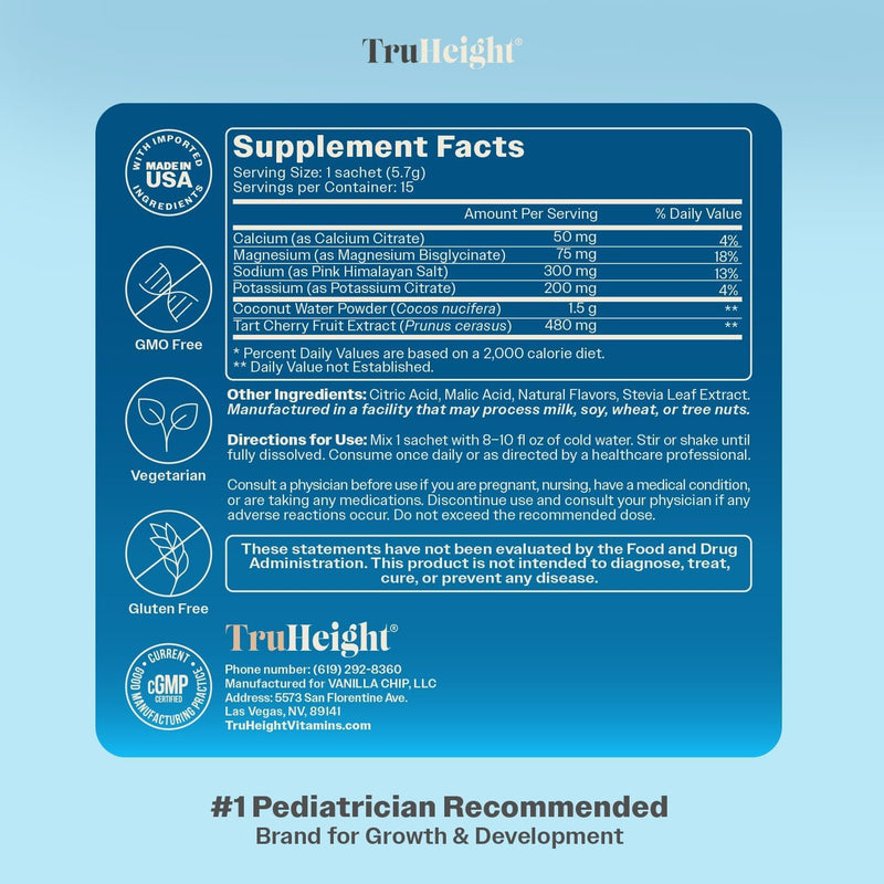 TruHeight Hydration Packets (Blue Raspberry) Kids, Teens & Adults Fast Hydration, Energy & Recovery - Dehydration Relief Electrolytes Powder Packets for Athletes - Sugar Free, Zero Calorie, Non-GMO