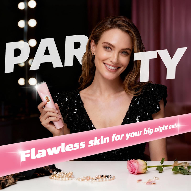 2-in-1 Bikini Trimmer for Women - IPX7 Waterproof & Painless Electric Razors for Bikini Line, Legs, Underarms, Face - Portable Cordless Shaver with Fast Charging | Ideal Christmas Gift for Women Pink