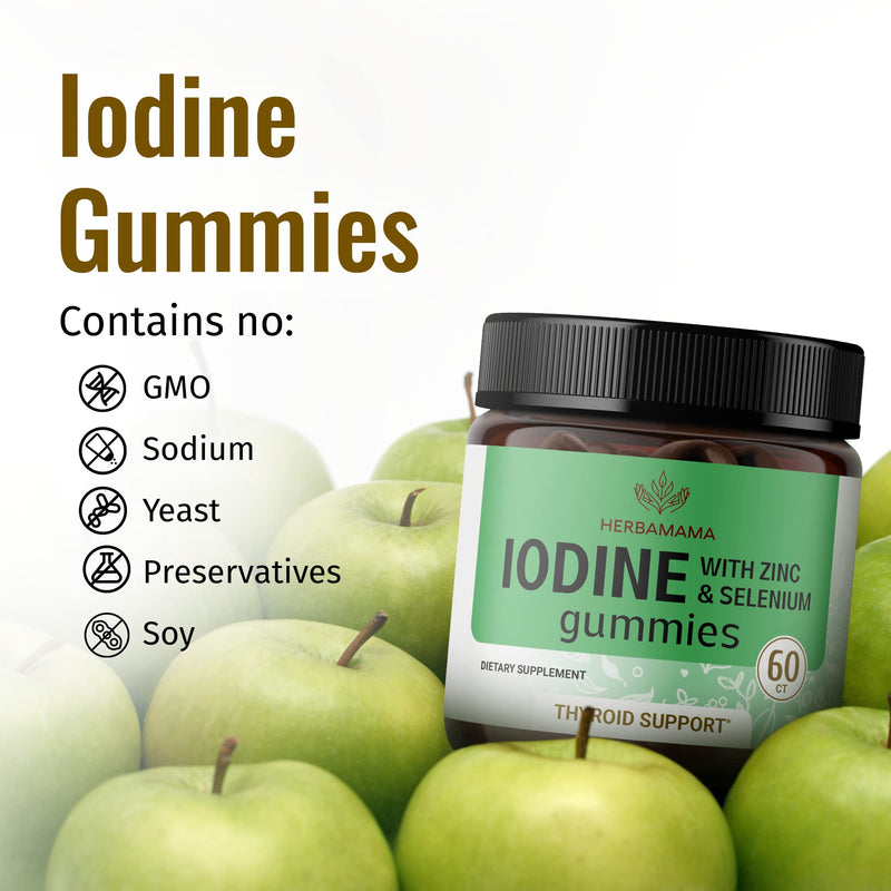 [Australia] - Iodine Gummies - Iodine and Selenium Supplement - Thyroid Support Supplement for Mind Health, Energy & Immunity - Iodine Supplement with Zinc & Selenium - 60 Apple Flavored Chews 