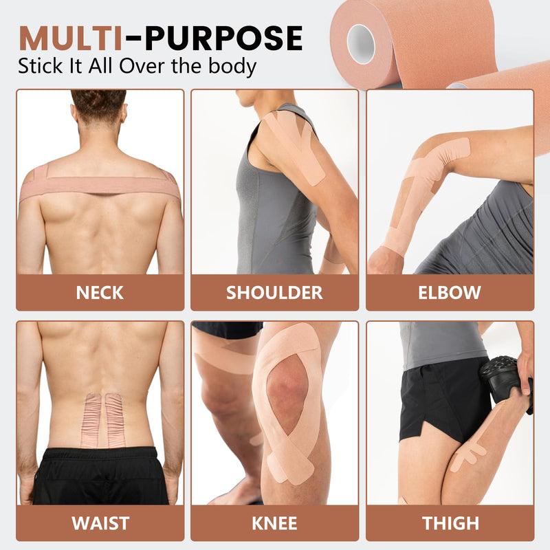 [Australia] - 3 Rolls Kinesiology Tape, 4 inch x 14.8 Feet Waterproof Athletic Tape, Uncut Kinetic Tape, Elastic Muscle Tape, Sports Tape, Knee Tape for Exercise and Daily Use - Skin Color 