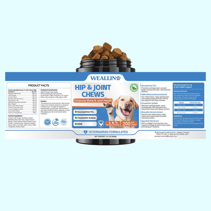 Joint Supplement for Dogs - Dog Joint Supplement Glucosamine for Dogs Hip and Joint Chondroitin Chews Treats for Dogs with MSM Lipid Mussels Vitamins Dog Hip and Joint Supplement for All Breed 200pcs - PawsPlanet Australia