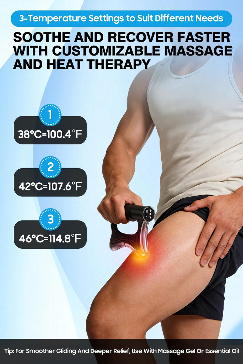 Heated Muscle Scraper Tool with Pulse & Vibration for Pain Relief, Black | 3 Intensity Modes with LED Display, Full Body Gua Sha Massager, Rechargeable Fascia Release for Deep Tissue, Workouts & Home