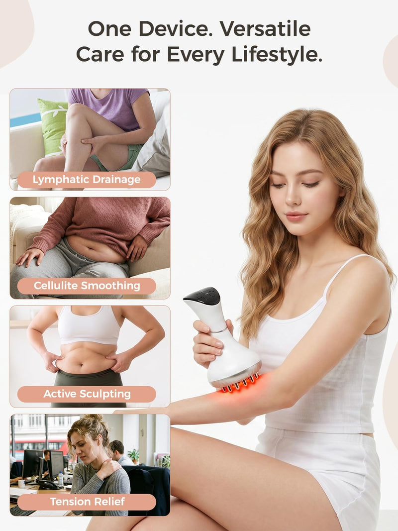 Lymphatic Drainage Massager, Cellulite Massage Tool & Body Sculpting Machine with 4-Color Light, Pulse, Heat & Vibration for Body, Arms & Legs