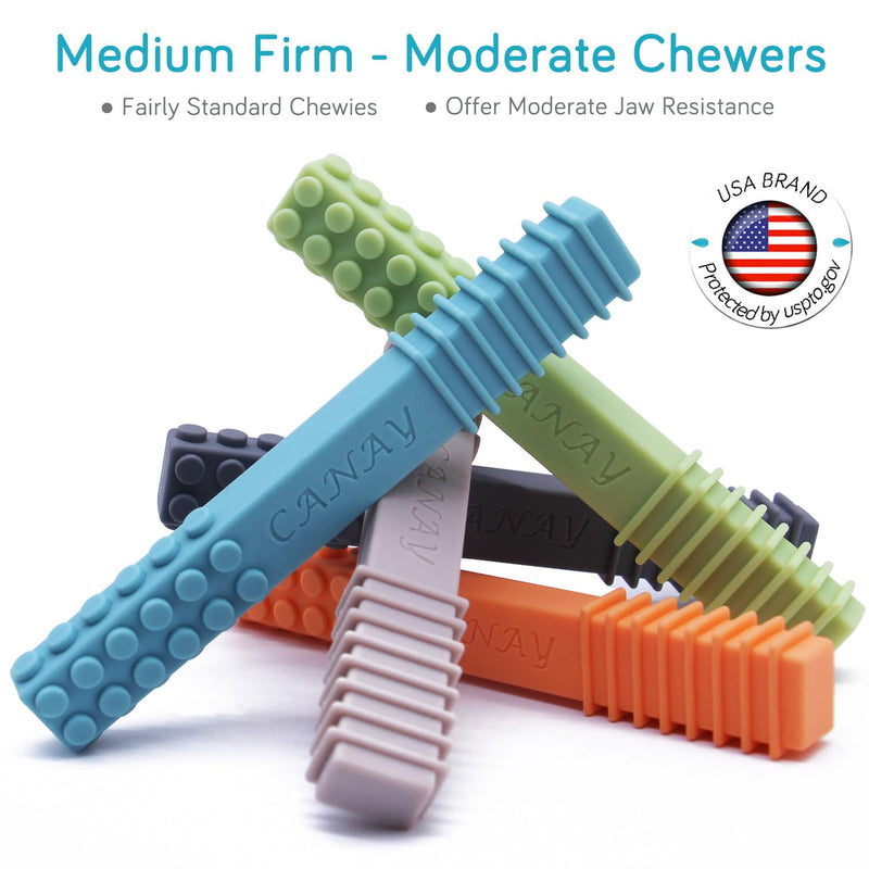 [Australia] - Sensory Chew Stick Toys (5 Pack) - Designed for ADHD, Autism, SPD, Oral Motor Stimulation, Special Needs - Extra Tough Sensory Oral Motor Chew Tool for Moderate Chewers (Standard - Moderate Chewer) Standard - Moderate Chewer 