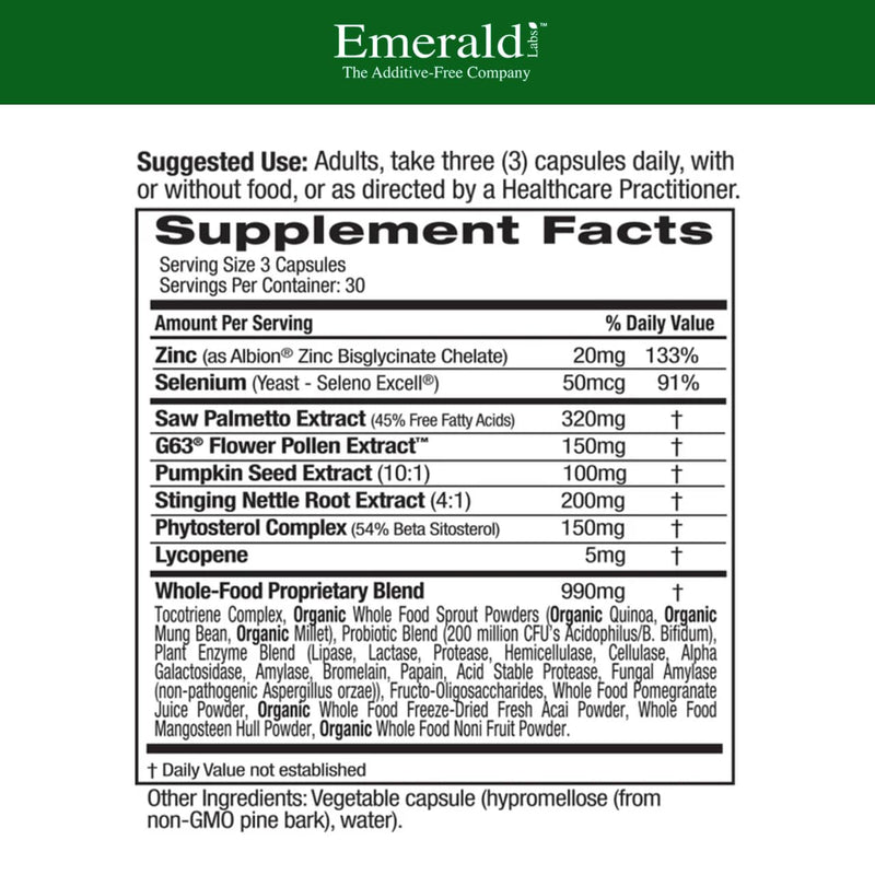 EMERALD LABS Prostate Health, 90 Vegetable Capsules (30-Day Supply) | Prostate Support Supplement with Saw Palmetto, Lycopene, Stinging Nettle & More*, Vegan & Gluten-Free
