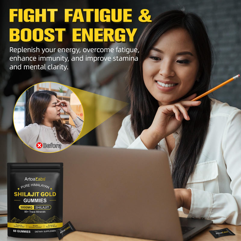 Shilajit Gummies 3000mg with Ashwagandha & Gokshura – 60 Vegan Gummies
