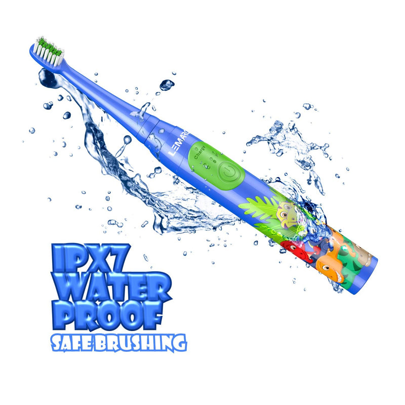 [Australia] - SuperSonic Kids electric toothbrush 8 DuPont brush heads, USB rechargeable, Vibration Speed Control plus Massage mode, 2 Min Timer, Waterproof, for age 3+ Blue 