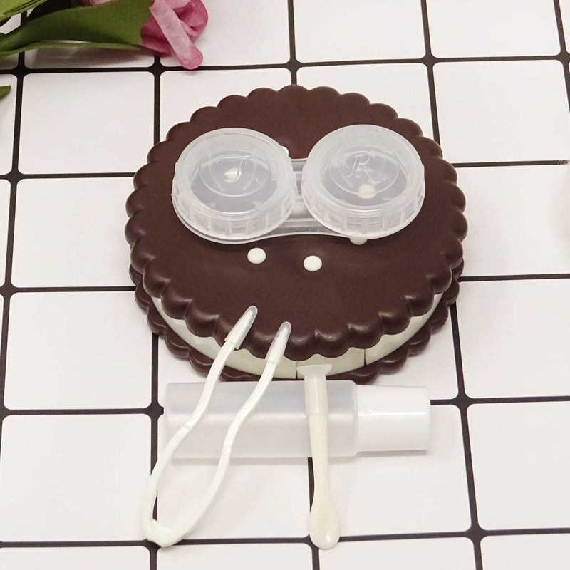 [Australia] - Honbay Cookie Shaped Contact Lens Case Travel Contact Lens Box with Mirror (Brown) Brown 