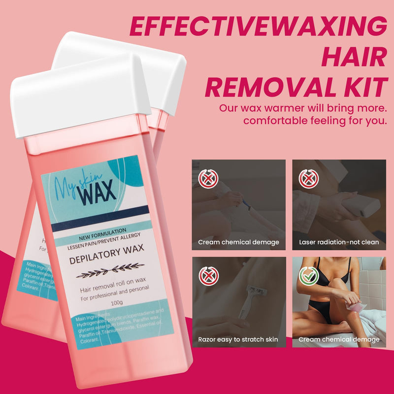 [Australia] - Wax Roller Kit, 4 Pcs Wax Cartridge Refills, Roll On Waxing for Coarse/Fine Hair Removal, Roller Waxing Kit for Women & Men Sensitive Skin, Hair Removal for Body Hair, Legs Arms at Home Kit 4 Pcs Roll on Wax 