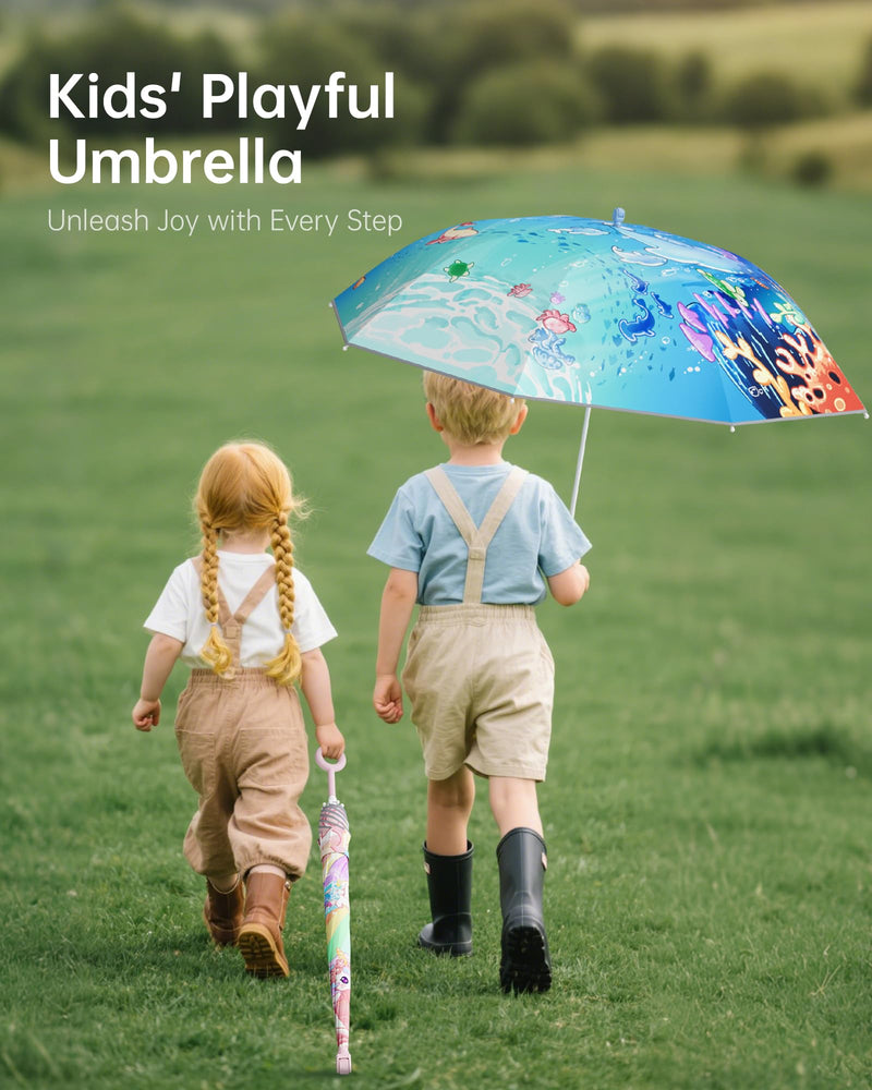 HOUSTIN Kids Umbrella – Lightweight & Fun Design with 360° Reflective Strips, Safety Anti-Pinch Mechanism, Perfect for Rain or Shine, Ages 3-10 – Ideal Outdoor Umbrella for Children DJS