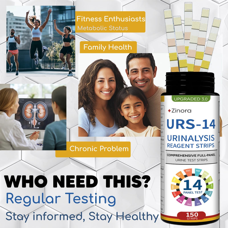 14-Parameters Urine Reagent Strips [150ct], Comprehensive Urinalysis Detection with Fast Full Check-up | Kidney, Liver, UTI, Ketosis - CRE, PRO, BIL, KET, SG +9 More