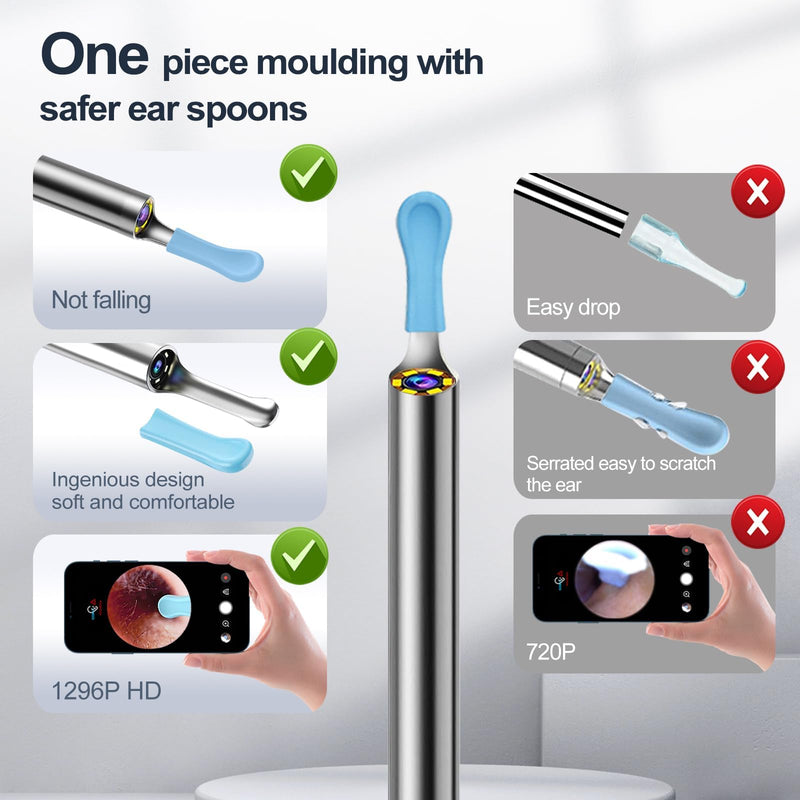 [Australia] - Ear Wax Removal, Ear wax removal tool camera built-in 1296P, Easy and Safe Ear Cleaning, Earwax Removal kit with 9 Ear Set and 8 Traditional Tools, Ear Cleaning Kit for iPhone, iPad, Android Black 
