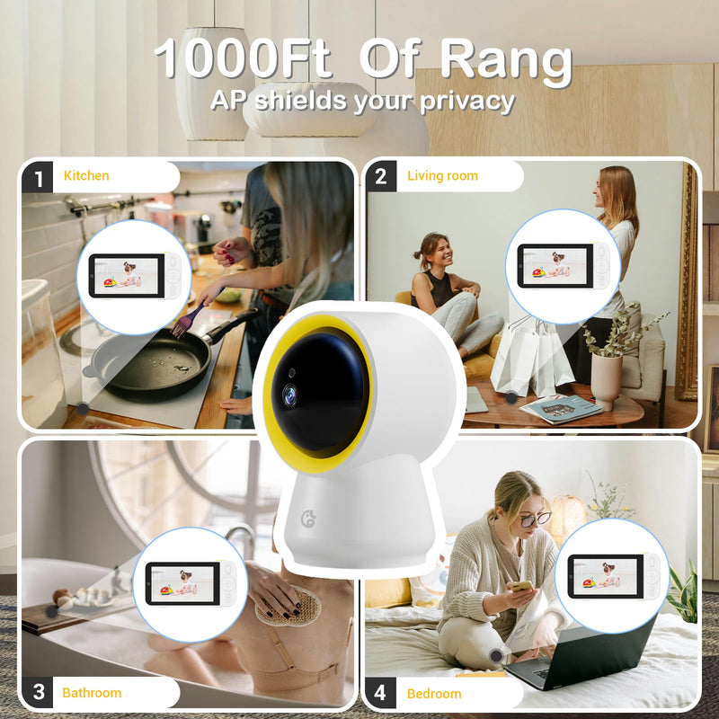 [Australia] - Ellie Baby Monitor No WiFi, Baby Monitor with Camera and Audio, 5" IPS 1080P with Wall Mount, 6000mAh Battery, 1000ft Range, Smart Monitoring 24hrs Playback, AI Cry Detection & Sleep Tracking 
