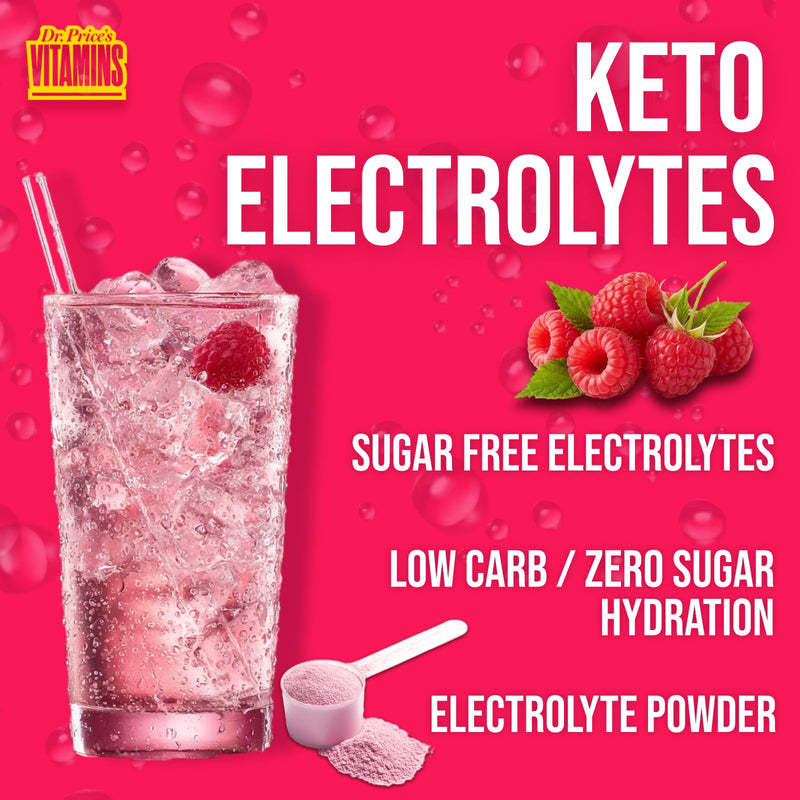 Dr. Price's Vitamins Electrolytes Powder Bulk, Raspberry 90 Servings | Electrolyte Mix, Hydration, No Sugar, Sodium, Potassium & 72+ Trace Minerals, Keto Friendly, Made in USA, Doctor-Formulated 90 Servings - Tub