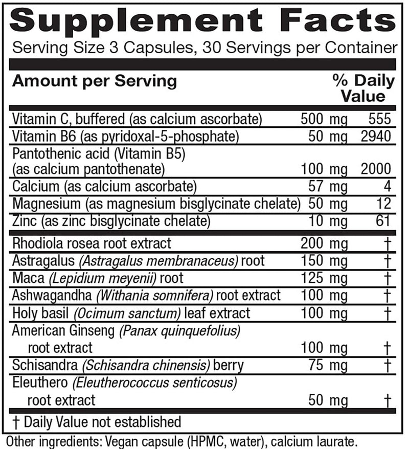 Vitanica Adrenal Assist - Nutritional Supplement with Tonic & Adaptogenic Herbs - Adrenal & Immune System Support Supplement with Zinc, Magnesium & B Vitamins - Lady - 180 Capsules 180 Count (Pack of 1)