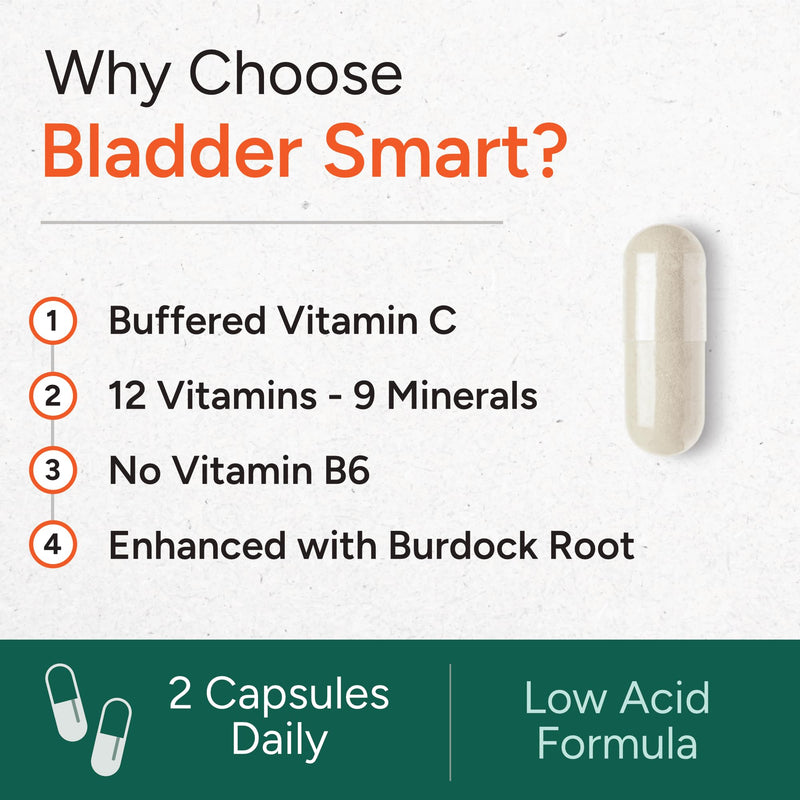 Low-Acid Multivitamin for Sensitive Bladders | 12 Vitamins & 9 Minerals | Buffered Vitamin C & Burdock Root | USA Manufactured | 60 Capsules
