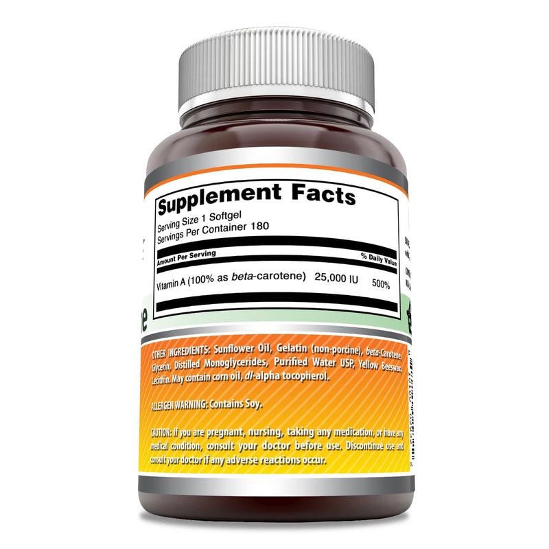 [Australia] - Amazing Formulas Beta Carotene Supplement | 25000 IU Per Serving | 180 Softgels | Non-GMO | Gluten Free | Made in USA 180 Count 