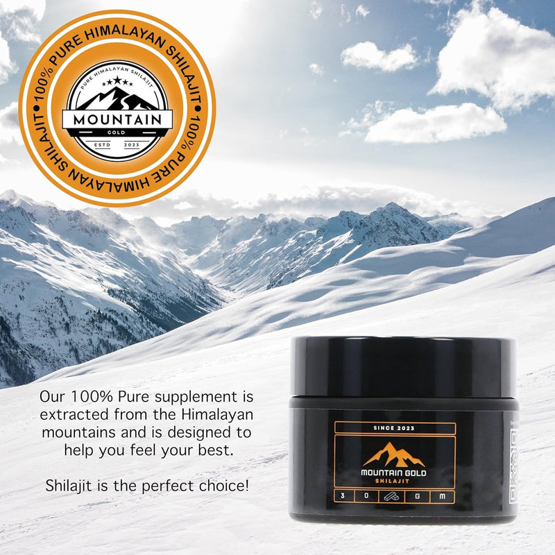 Mountain Gold Shilajit, Natural Himalayan Shilajit - 100% Pure, Rich in Fulvic Acid 77%, 84+ Trace Minerals, Lab Tested, 600mg Max Potency, Vegan 30 Grams
