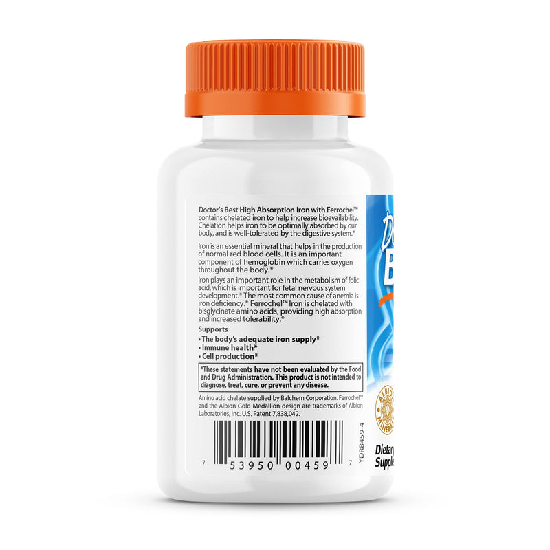 [Australia] - Doctor's Best High Absorption Iron Tablet with Ferrochel, Gentle on The Stomach, Immune Health, Blood Health, 27 mg 120 Count (Pack of 1) 