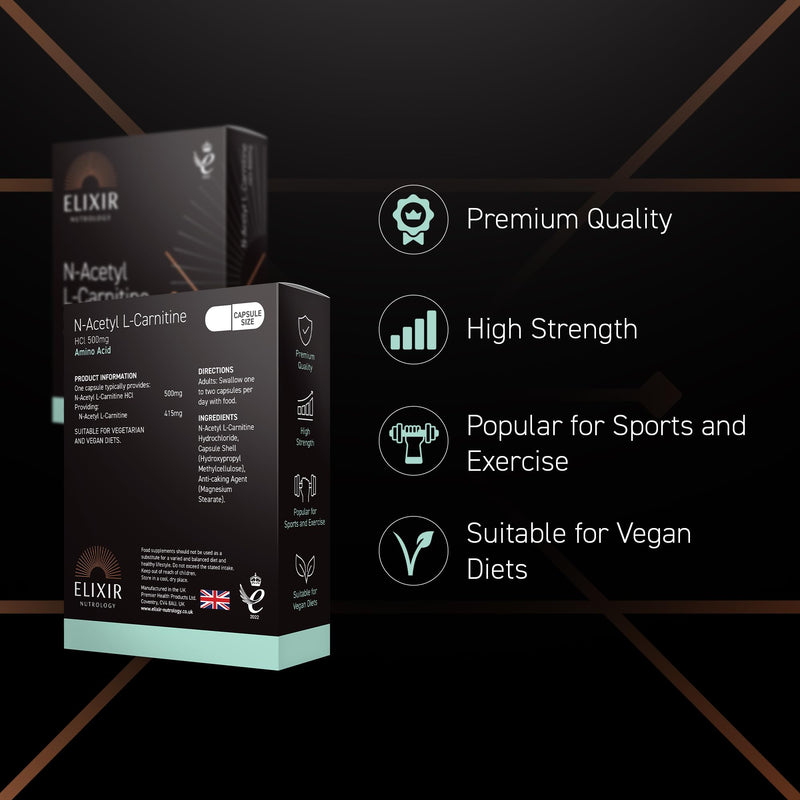 N-Acetyl L-Carnitine HCl 500mg Capsules | Supports Energy Production & Active Lifestyles | Ideal for Training & Exercise Routines | High Strength Amino Acid Derivative | 30 Vegan Capsules | UK Made