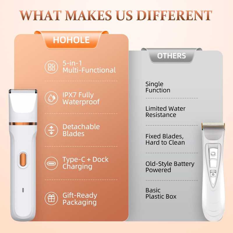 [Australia] - 5-in-1 Bikini Trimmer for Women, IPX7 Waterproof Electric Razors Shaver, Cordless Body Hair Trimmer, Facial & Pubic Hair Removal, Ceramic Blade (White) A-white 