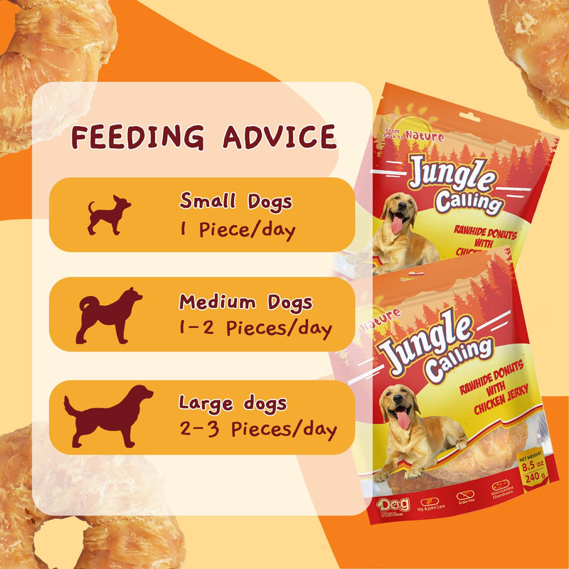 Jungle Calling Dog Treats Long Lasting, Rawhide Chews for Dogs, Chicken Wrapped Rawhide Donuts, Chewy Snacks for Medium Large Dogs Chicken Rawhide Donuts - PawsPlanet Australia