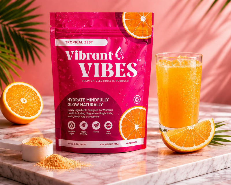 Vibrant Vibes Women’s Electrolyte Powder – Clean Daily Hydration | Zero Sugar, Magnesium, B & C Vitamins | Vegan Electrolytes | 280g Pouch – 40 Servings, Tropical Zest Flavour.