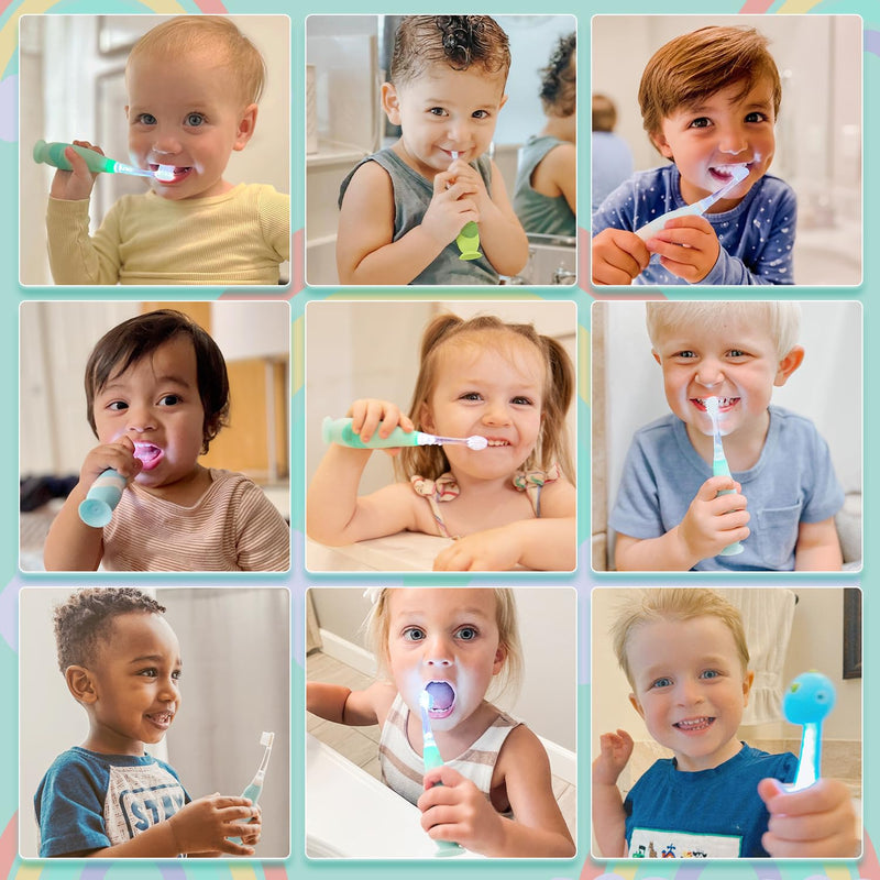 [Australia] - Papablic Toddler Sonic Electric Toothbrush Kids for Ages 1-3 Years, Baby Electric Toothbrush with Cute Dino Cover and Smart LED Timer, 2 Brush Heads (Jo) 2 Brush Heads Jo 
