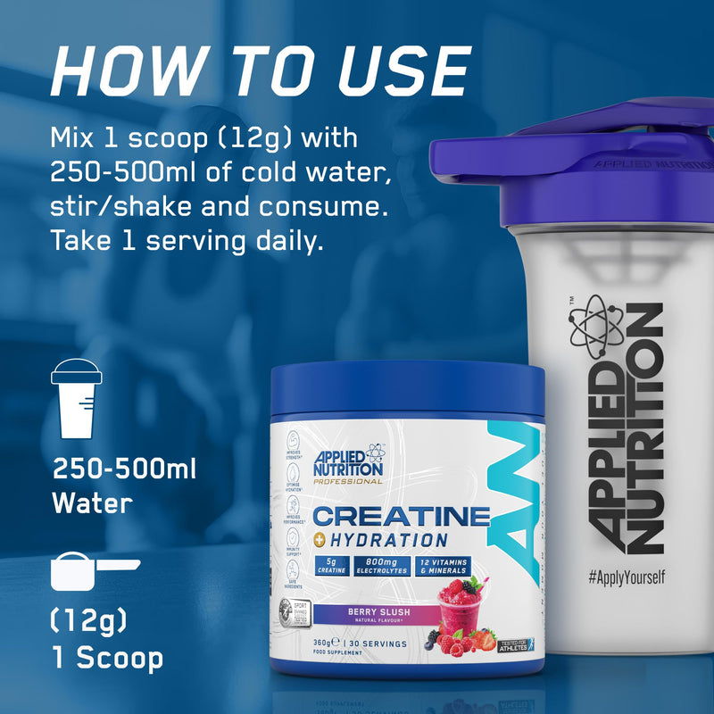 Applied Nutrition Creatine + Hydration Powder | Creatine Monohydrate, Electrolytes & Vitamins for Recovery & Hydration | Berry Slush | Informed-Sport Certified | 360g | 30 Servings 30 Servings (Pack of 1)