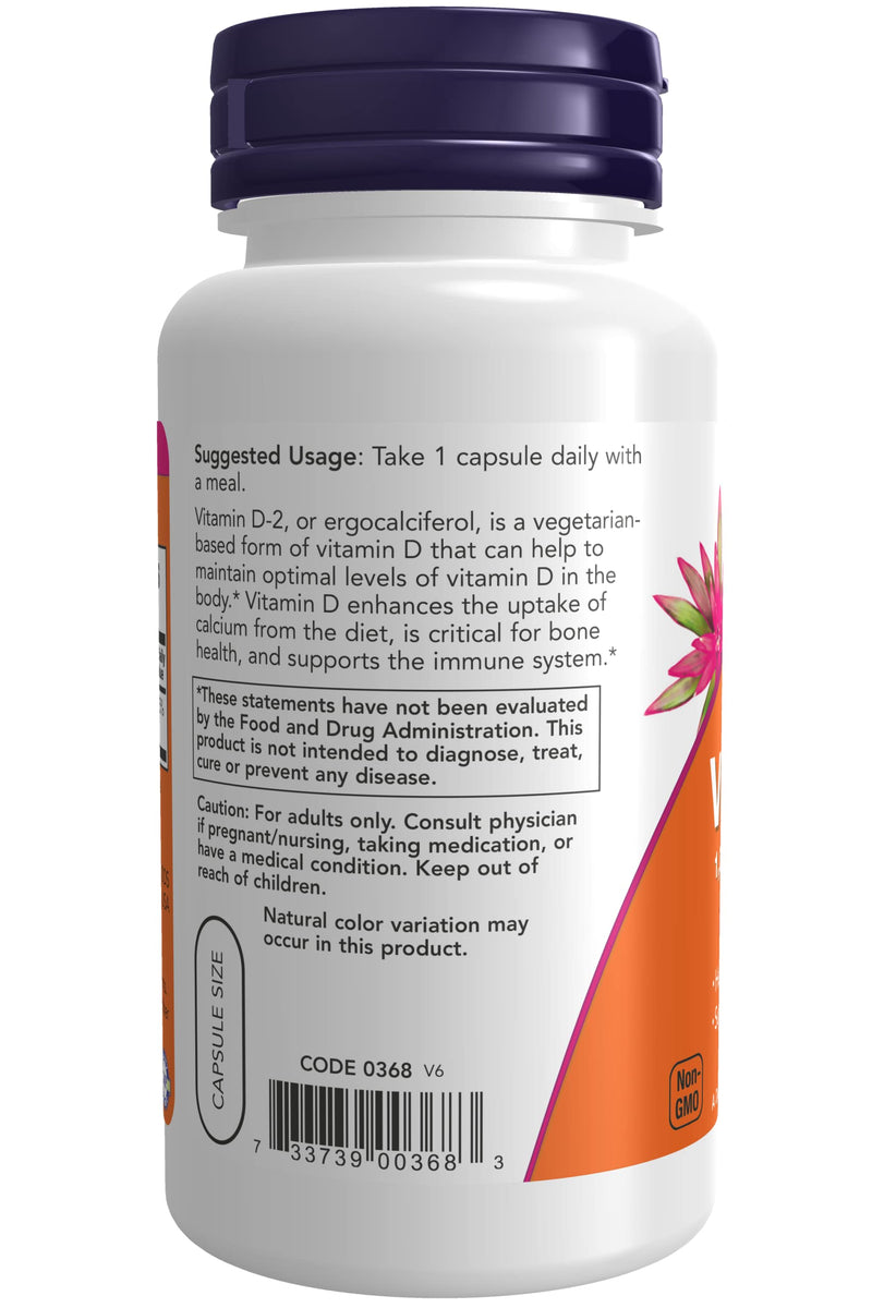 NOW Foods Vitamin D-2 1000 IU High Potency - 120 Vegcaps, Pack of 3