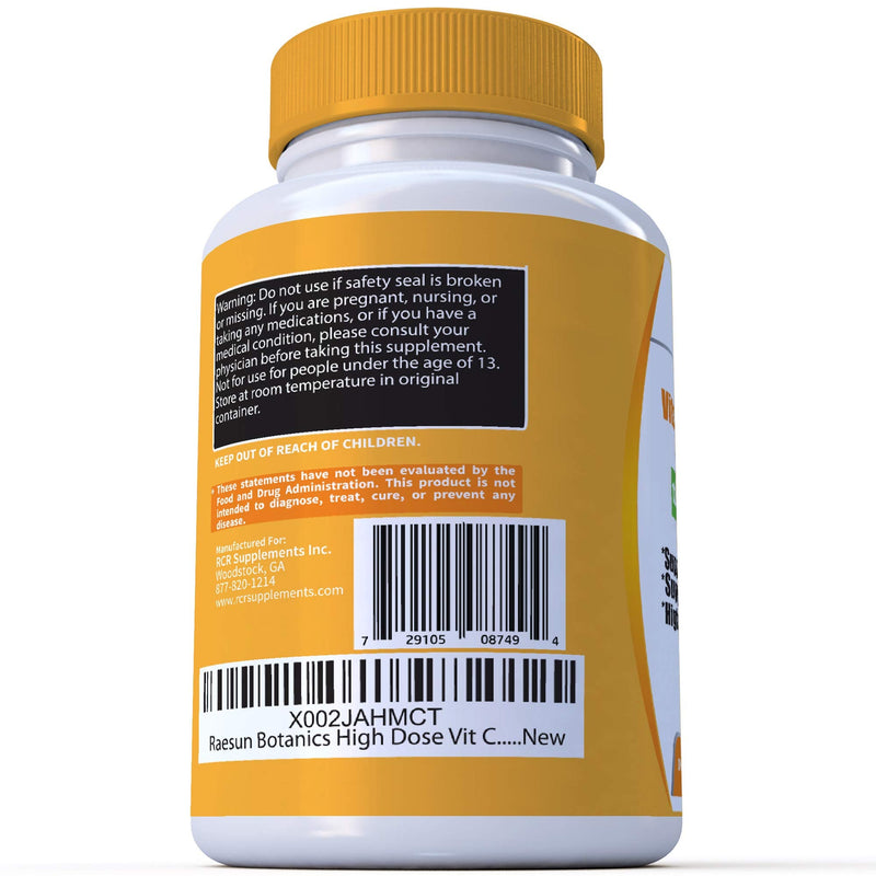 High Dose Extra Strength 1200mg Vitamin C + Zinc Complex for Immune Support Health 120 Capsule 2 Month Supply Veggie Capsule Non-GMO Gluten Free Vegan