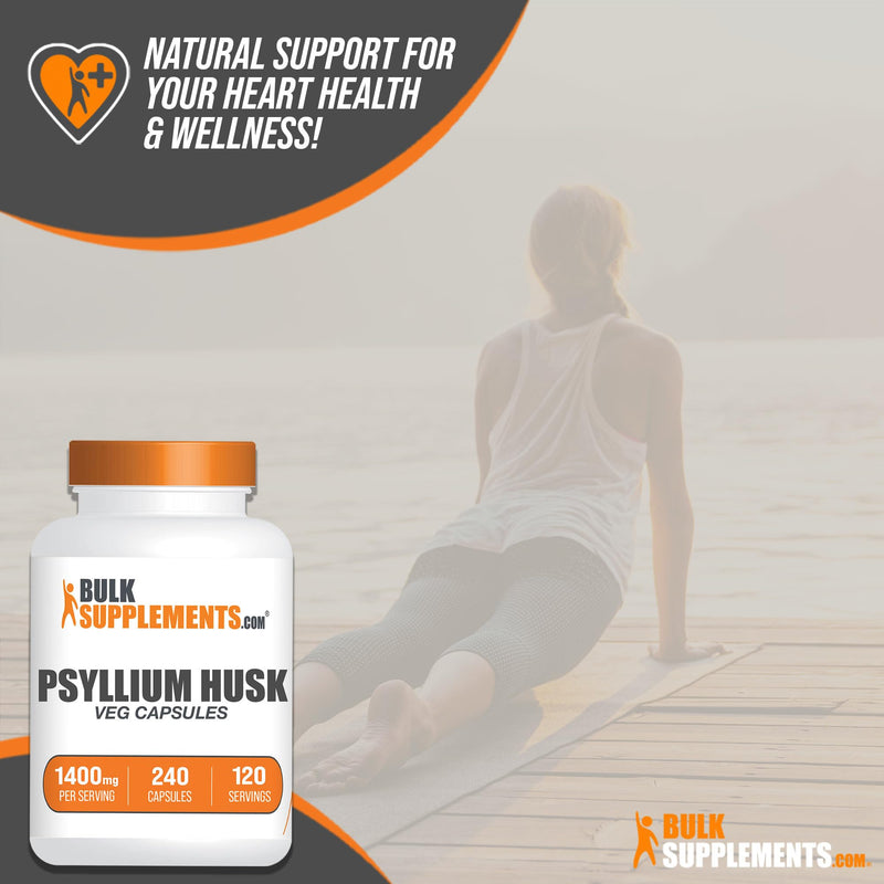 BulkSupplements.com Psyllium Husk Capsules - Fiber Supplement, Psyllium Husk Fiber, Psyllium Husk Pills - Vegan & Gluten Free, 2 Capsules (1400mg) per Serving, 240 Veg Capsules 240 Count (Pack of 1)