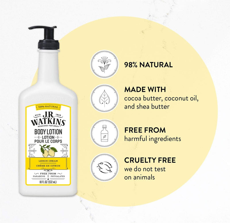 J.R. Watkins Daily Moisturizing Body Lotion, Lemon Cream, 18 fl oz 18 Fl Oz (Pack of 1)