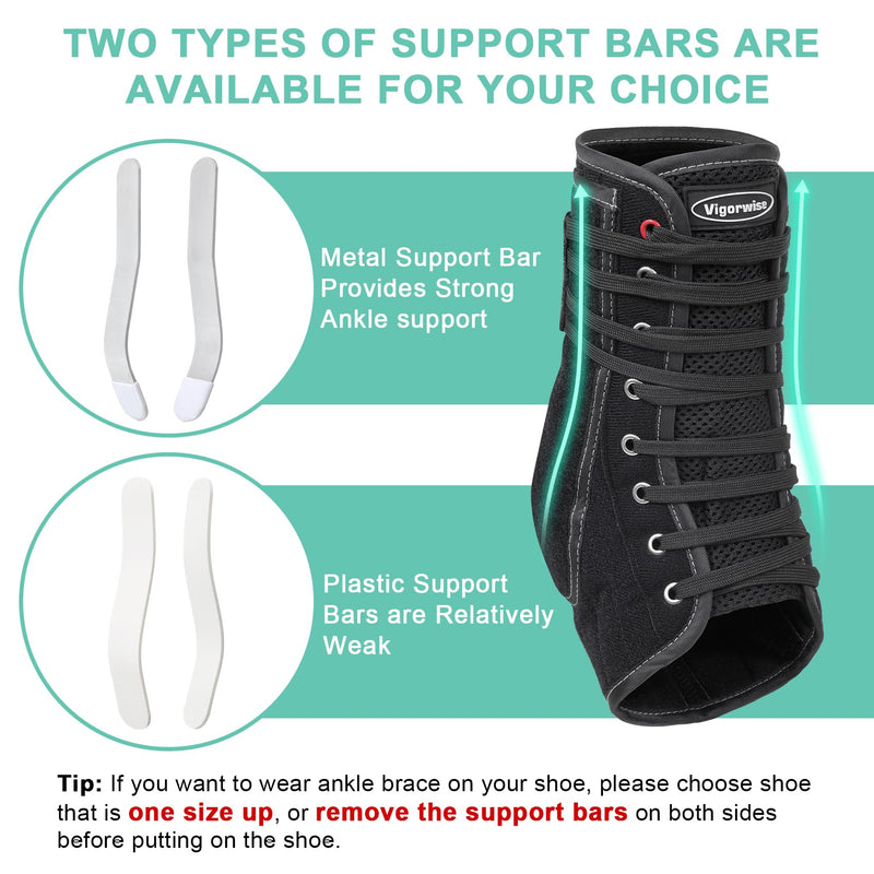 Lace up Ankle Brace for Women Men, Quick Adjustment Ankle Brace with Metal and Plastic Side Stabilizers, 1Pcs Foot Support for Sprained Left Right, M Black Medium