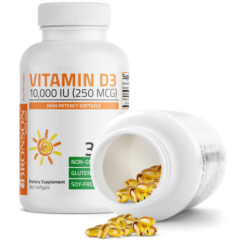 Bronson Vitamin D3 10,000 IU (250 mcg) Immune Support, 360 Softgels | Bone, Muscle, Teeth & Nervous System Support, Once-Daily, Non-GMO, Gluten-Free & Soy-Free 360 Count (Pack of 1)