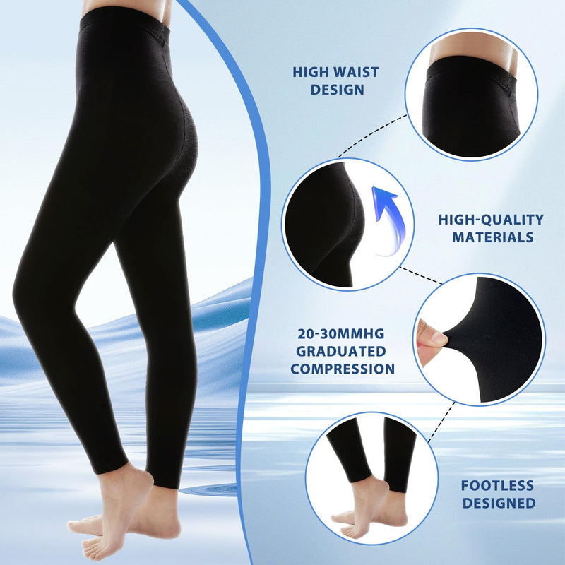 [Australia] - 20-30 mmHg Compression Pantyhose Stockings for Women, Footless Medical Compression Stockings, Waist High Opaque Graduated Support Compression Tights for Varicose Veins, Swelling, Teacher, Doctor L Footless,Black 