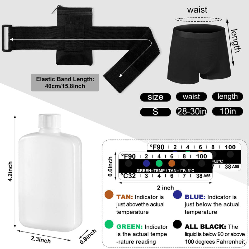 Cuffbow 19 Pcs Urine Test Complete Kit, Include 1 Urine Bottle 15 Temperature Test Strips 1 Storage Pouches 1 Hidden Leg Strap and 1 Lining Pocket Boxer Brief for Travel Lab Testing (Small) Small