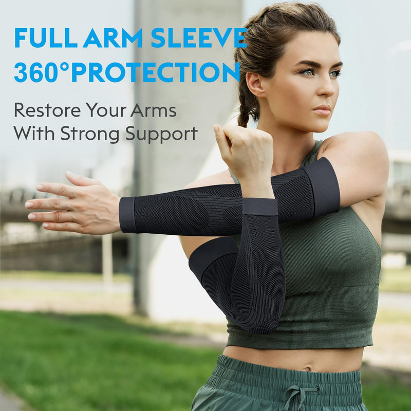 [Australia] - KEKING® Compression Arm Sleeves, Pair, Firm 20-30mmHg Graduated Compression Full Arm Support for Recovery, Pain Relief, Tendonitis, Golfers & Tennis Elbow Brace, Workouts Sports - Latex Free Grey XXL XX-Large (1 Pair) 