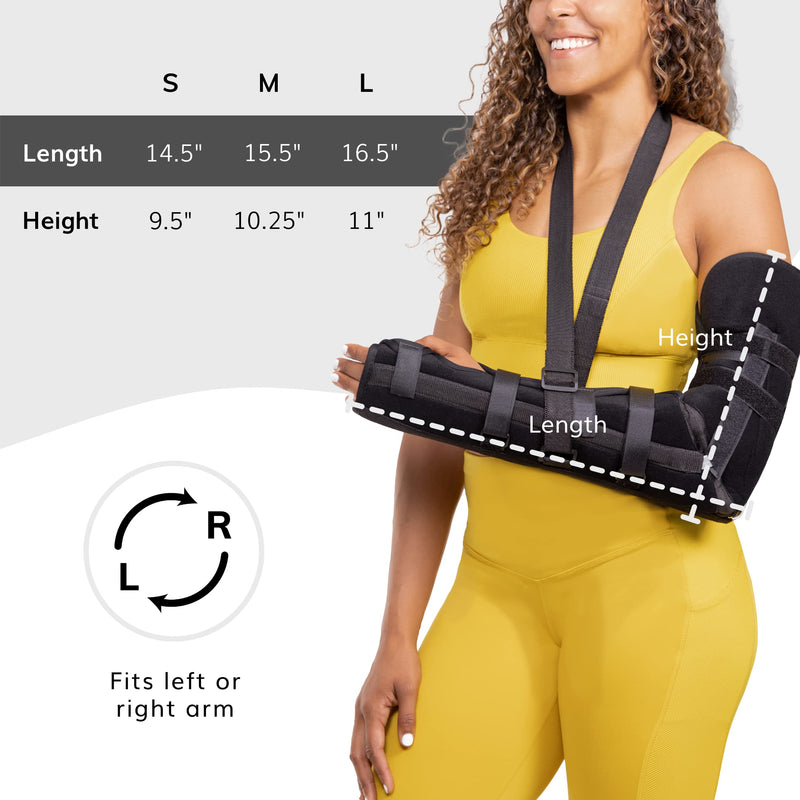 [Australia] - BraceAbility Posterior Long Arm Splint - Elbow Immobilizer Right or Left Forearm Brace with Support Sling for Fractures, Post-Surgery Recovery, Tendonitis, Bursitis, Ulnar Nerve Pain Relief (L) Large 
